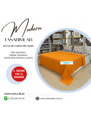 ETEHOMETEX ÇİFT KİŞİLİK HAVUZLU PİKE TAKIMI TURUNCU 8696474231884